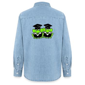 2 Frösche Schulabschluss Abitur bestanden College - Frauen Jeanshemd Organic von Stanley/Stella - verwaschenes Hellblau - Hinten - AI Model Female 172 light (172cm)
