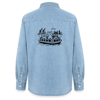 Hafen Katzen Hunde Hafenrundfahrt Hamburg  - Frauen Jeanshemd Organic von Stanley/Stella - verwaschenes Hellblau - Hinten - AI Model Female 172 light (172cm)