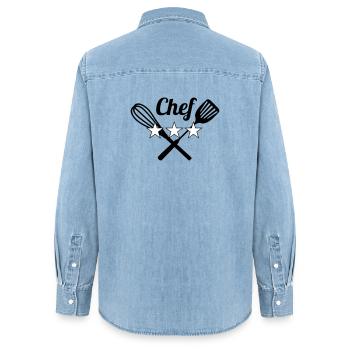 Chef - Cuisine - Cuisinier - Chemise en denim femme bio Stanley/Stella - bleu clair délavé - Dos - AI Model Female 172 light (172cm)