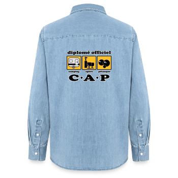 Camping Aperitif Schalen flex - Frauen Jeanshemd Organic von Stanley/Stella - verwaschenes Hellblau - Hinten - AI Model Female 172 light (172cm)
