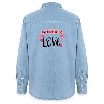 Escalade de bloc Boulderin Mountains Cadeau - Chemise en denim femme bio Stanley/Stella - bleu clair délavé - Dos - AI Model Female 172 light (172cm)