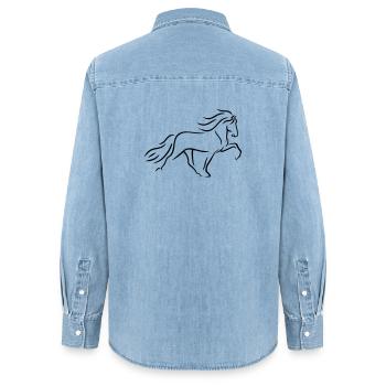 Tölter à cheval islandais en ligne - Chemise en denim femme bio Stanley/Stella - bleu clair délavé - Dos - AI Model Female 172 light (172cm)