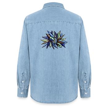 Fleur fragmentaire bleu-vert - Chemise en denim femme bio Stanley/Stella - bleu clair délavé - Dos - AI Model Female 172 light (172cm)