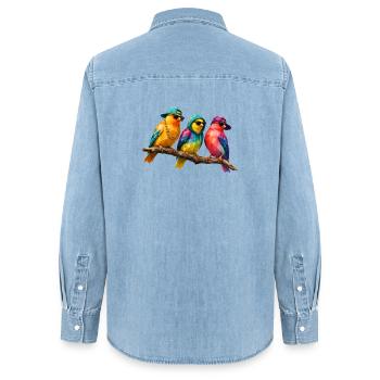 Hip Hop Vögel Low Poly Polygon Art  - Frauen Jeanshemd Organic von Stanley/Stella - verwaschenes Hellblau - Hinten - AI Model Female 172 light (172cm)
