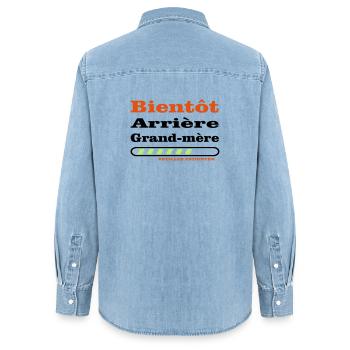bientot arriere grand mere - Chemise en denim femme bio Stanley/Stella - bleu clair délavé - Dos - AI Model Female 172 light (172cm)