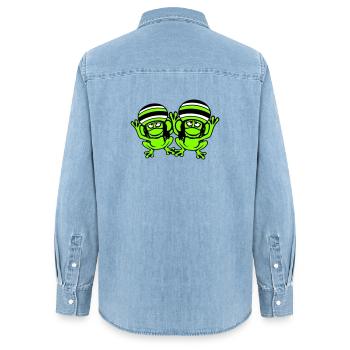 2 Frösche Reggae Musik Rasta Haare Mütze Jamaika - Frauen Jeanshemd Organic von Stanley/Stella - verwaschenes Hellblau - Hinten - AI Model Female 172 light (172cm)