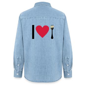 I love Pasta - Frauen Jeanshemd Organic von Stanley/Stella - verwaschenes Hellblau - Hinten - AI Model Female 172 light (172cm)