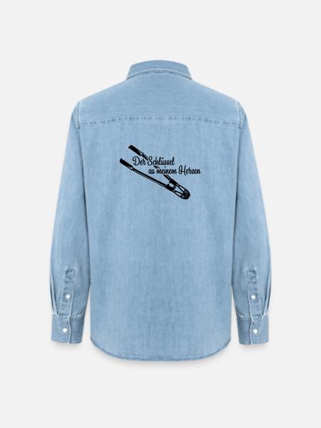Schlüssel zum Herz Love - Frauen Jeanshemd Organic von Stanley/Stella - verwaschenes Hellblau