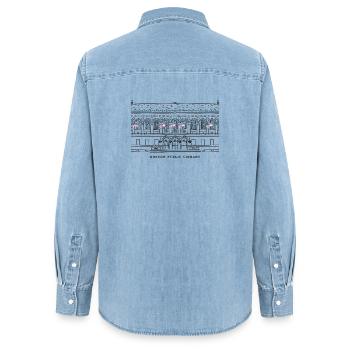 Boston, Zeichnung öffentliche Bibliothek, USA - Frauen Jeanshemd Organic von Stanley/Stella - verwaschenes Hellblau - Hinten - AI Model Female 172 light (172cm)