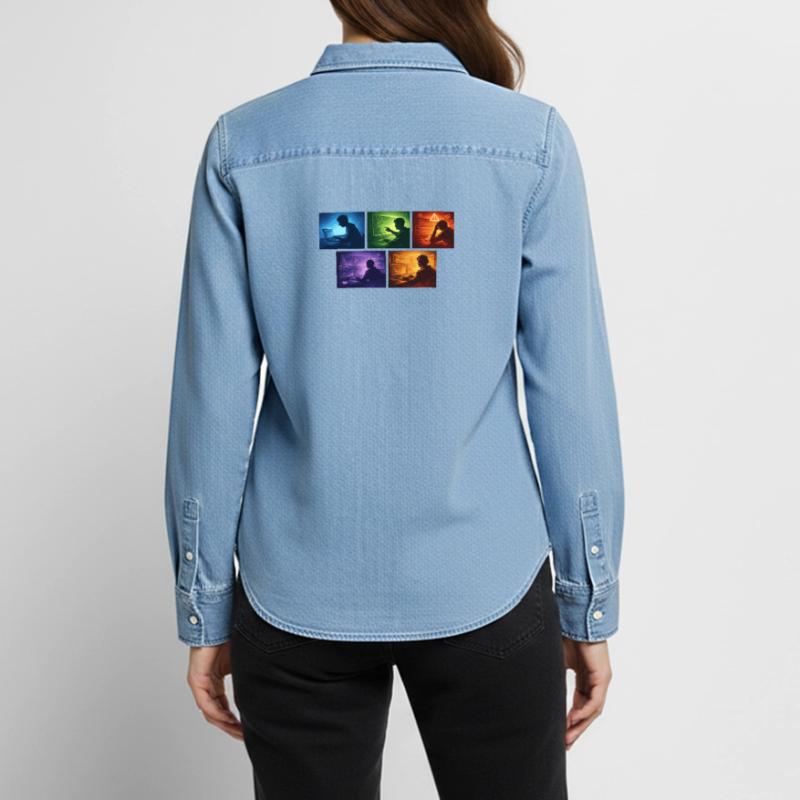 Multi-Screen Code Shadow Women’s Organic Denim Shirt by Stanley/Stella