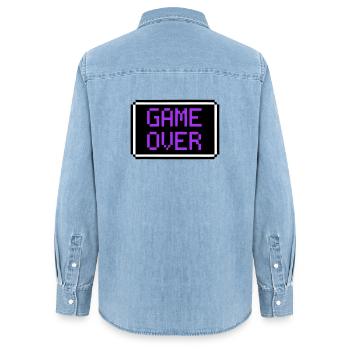 Game Over Shield Rétro Gamer - Chemise en denim femme bio Stanley/Stella - bleu clair délavé - Dos - AI Model Female 172 light (172cm)