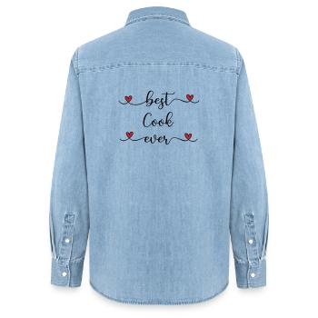 Meilleur cuisinier de tous les temps, Heart - Chemise en denim femme bio Stanley/Stella - bleu clair délavé - Dos - AI Model Female 172 light (172cm)