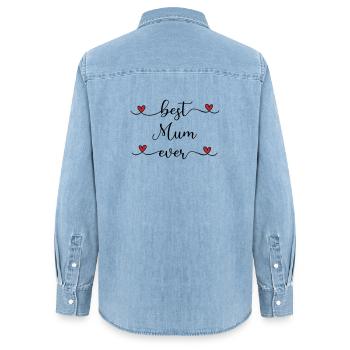 Best Mum ever Heart Gift - Women’s Organic Denim Shirt by Stanley/Stella - light wash - Back - AI Model Female 172 light (172cm)