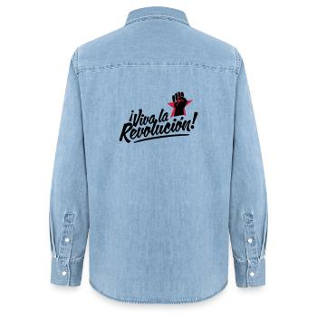 revolution fist - Frauen Jeanshemd Organic von Stanley/Stella - verwaschenes Hellblau - Hinten - AI Model Female 172 light (172cm)