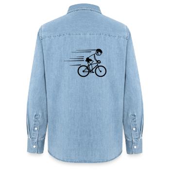 Cycliste stickman roulant fort avec un casque - Chemise en denim femme bio Stanley/Stella - bleu clair délavé - Dos - AI Model Female 172 light (172cm)