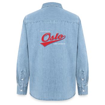 Ich habe mich in Oslo verlaufen und es geliebt – Nordisches Reisen - Frauen Jeanshemd Organic von Stanley/Stella - verwaschenes Hellblau - Hinten - AI Model Female 172 light (172cm)
