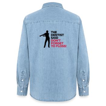 Le dentiste a dit ne pas oublier la danse FLOSS - Chemise en denim femme bio Stanley/Stella - bleu clair délavé - Dos - AI Model Female 172 light (172cm)