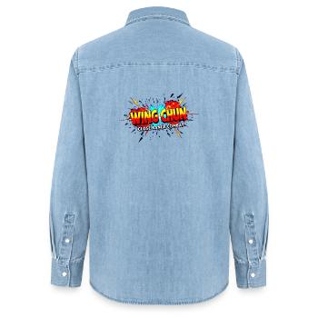 Explosion des Wing Chun Shirts - Frauen Jeanshemd Organic von Stanley/Stella - verwaschenes Hellblau - Hinten - AI Model Female 172 light (172cm)