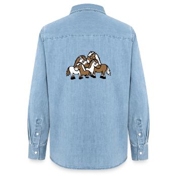 4 Pferde Familie Kinder Mama Papa Vater Mutter süß - Frauen Jeanshemd Organic von Stanley/Stella - verwaschenes Hellblau - Hinten - AI Model Female 172 light (172cm)