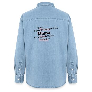überdurchschnittliche mama  - Frauen Jeanshemd Organic von Stanley/Stella - verwaschenes Hellblau - Hinten - AI Model Female 172 light (172cm)