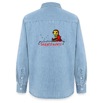 Hippo - Frauen Jeanshemd Organic von Stanley/Stella - verwaschenes Hellblau - Hinten - AI Model Female 172 light (172cm)