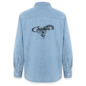 Sailor Anker Waves Segler Segel Segeln - Frauen Jeanshemd Organic von Stanley/Stella - verwaschenes Hellblau - Hinten - AI Model Female 172 light (172cm)