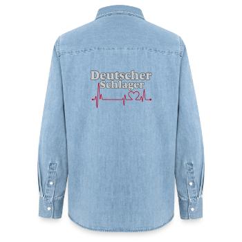 Schlager Party , Schlager Musik , Herzschlag - Frauen Jeanshemd Organic von Stanley/Stella - verwaschenes Hellblau - Hinten - AI Model Female 172 light (172cm)