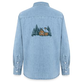 Refuge de la Forêt d’Hiver - Chemise en denim femme bio Stanley/Stella - bleu clair délavé - Dos - AI Model Female 172 light (172cm)
