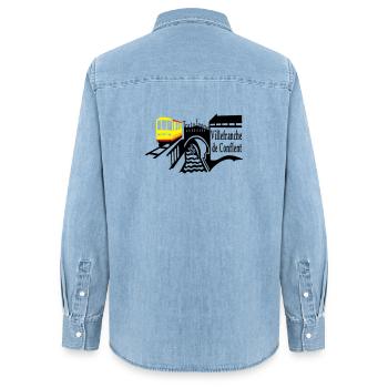 le petit train jaune - Chemise en denim femme bio Stanley/Stella - bleu clair délavé - Dos - AI Model Female 172 light (172cm)
