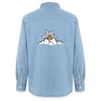 Sonne Bergblume Edelweiss - Frauen Jeanshemd Organic von Stanley/Stella - verwaschenes Hellblau - Hinten - AI Model Female 172 light (172cm)