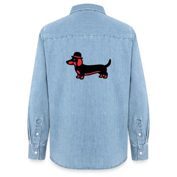 Monsieur au chapeau teckel cool - Chemise en denim femme bio Stanley/Stella - bleu clair délavé - Dos - AI Model Female 172 light (172cm)
