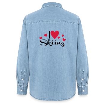 Ski - Frauen Jeanshemd Organic von Stanley/Stella - verwaschenes Hellblau - Hinten - AI Model Female 172 light (172cm)