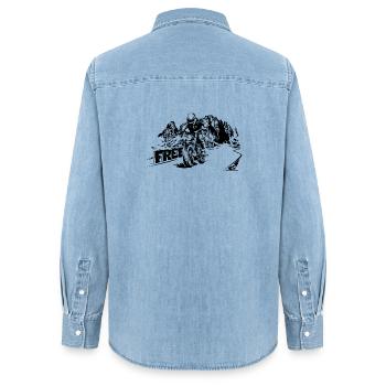 Moto Free Mountains Dolomites Symbole Logo - Chemise en denim femme bio Stanley/Stella - bleu clair délavé - Dos - AI Model Female 172 light (172cm)