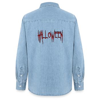 Halloween in Horror Schrift - Frauen Jeanshemd Organic von Stanley/Stella - verwaschenes Hellblau - Hinten - AI Model Female 172 light (172cm)