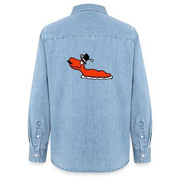 M. Escargot Sir Cylindre Monocle Riche Riche - Chemise en denim femme bio Stanley/Stella - bleu clair délavé - Dos - AI Model Female 172 light (172cm)