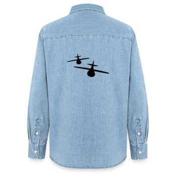 Zwei Flugzeuge - Frauen Jeanshemd Organic von Stanley/Stella - verwaschenes Hellblau - Hinten - AI Model Female 172 light (172cm)