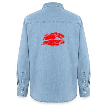 Kussmund Lippenstift Geschenk Valentinstag - Frauen Jeanshemd Organic von Stanley/Stella - verwaschenes Hellblau - Hinten - AI Model Female 172 light (172cm)