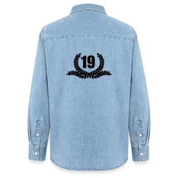 Lauwerkrans 19 YEARS - Women’s Organic Denim Shirt by Stanley/Stella - light wash - Back - AI Model Female 172 light (172cm)