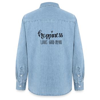 happiness looks good on you - Frauen Jeanshemd Organic von Stanley/Stella - verwaschenes Hellblau - Hinten - AI Model Female 172 light (172cm)