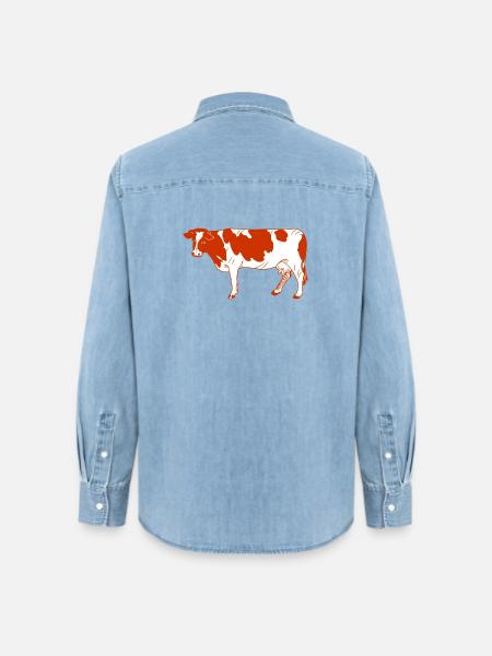 Kuhrotes Fell schaut zur Seite - Frauen Jeanshemd Organic von Stanley/Stella - verwaschenes Hellblau