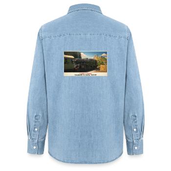 Corfe Castle Dampflok-Plakat - Frauen Jeanshemd Organic von Stanley/Stella - verwaschenes Hellblau - Hinten - AI Model Female 172 light (172cm)