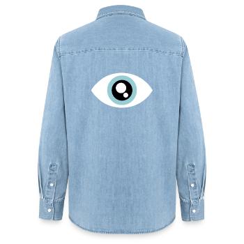 Aqua Eye Minimal Circle - Women’s Organic Denim Shirt by Stanley/Stella - light wash - Back - AI Model Female 172 light (172cm)