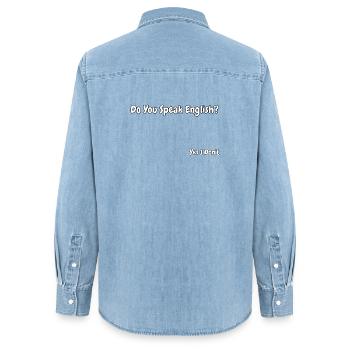 Lustiges Design eines englischsprachigen Witzes - Frauen Jeanshemd Organic von Stanley/Stella - verwaschenes Hellblau - Hinten - AI Model Female 172 light (172cm)