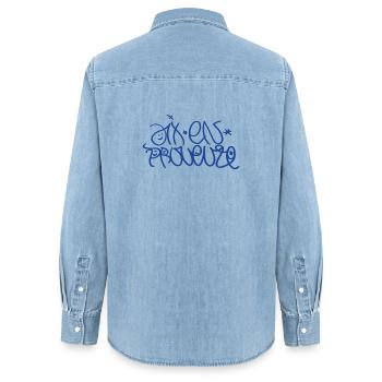 T-shirt Aix-en-Provence en Créatif - Chemise en denim femme bio Stanley/Stella - bleu clair délavé - Dos - AI Model Female 172 light (172cm)