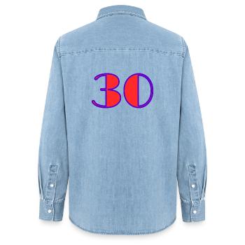 30. 30 ANS. 30e ANNIVERSAIRE. ANNIVERSAIRE 30 ANS. - Chemise en denim femme bio Stanley/Stella - bleu clair délavé - Dos - AI Model Female 172 light (172cm)