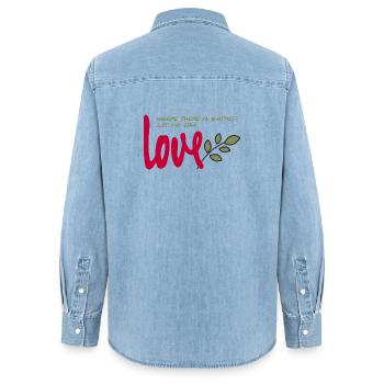 Laisse-moi semer l’amour - Chemise en denim femme bio Stanley/Stella - bleu clair délavé - Dos - AI Model Female 172 light (172cm)