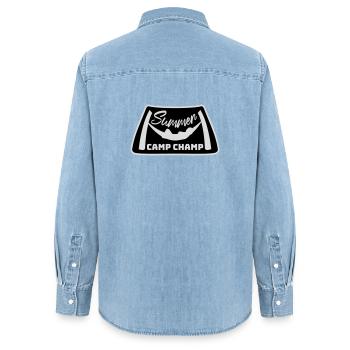 Summer Camp Champ Lustig Kinder Outdoor Abenteuer - Frauen Jeanshemd Organic von Stanley/Stella - verwaschenes Hellblau - Hinten - AI Model Female 172 light (172cm)