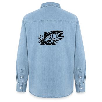 Poisson sauteur Pêche Pêche Poisson prédateur - Chemise en denim femme bio Stanley/Stella - bleu clair délavé - Dos - AI Model Female 172 light (172cm)