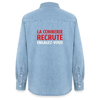 La connerie recrute engagez-vous Humour Citation - Chemise en denim femme bio Stanley/Stella - bleu clair délavé - Dos - AI Model Female 172 light (172cm)