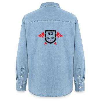 Meilleure Belle-Mère du Monde - Chemise en denim femme bio Stanley/Stella - bleu clair délavé - Dos - AI Model Female 172 light (172cm)